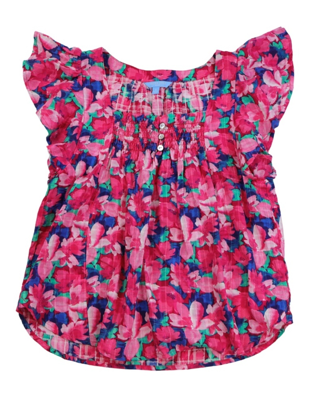 Draper James RSVP Floral Flutter Sleeve Smocked Blouse Pink Small